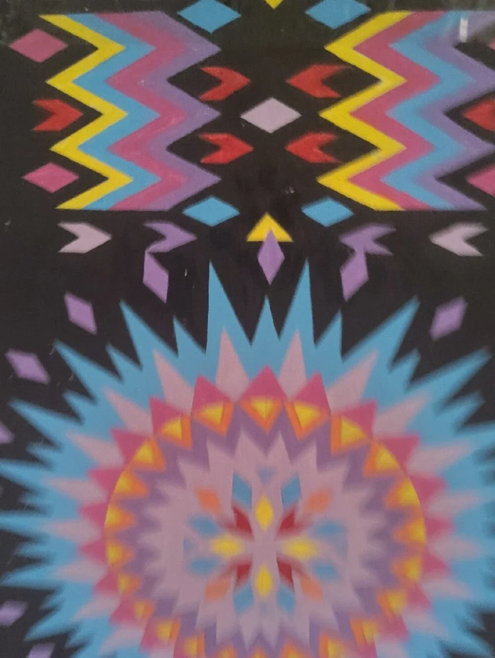 Black Geometric Eagle Tapestry with Multicolor Accents